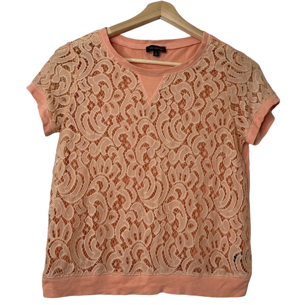 The Limited Top Womens Size S Peach Lace Overlay Crew Neck Boho Festival